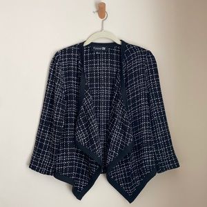 Forever21 3/4 Sleeve Windowpane Checkered Print Outerwear, Black & White, Small